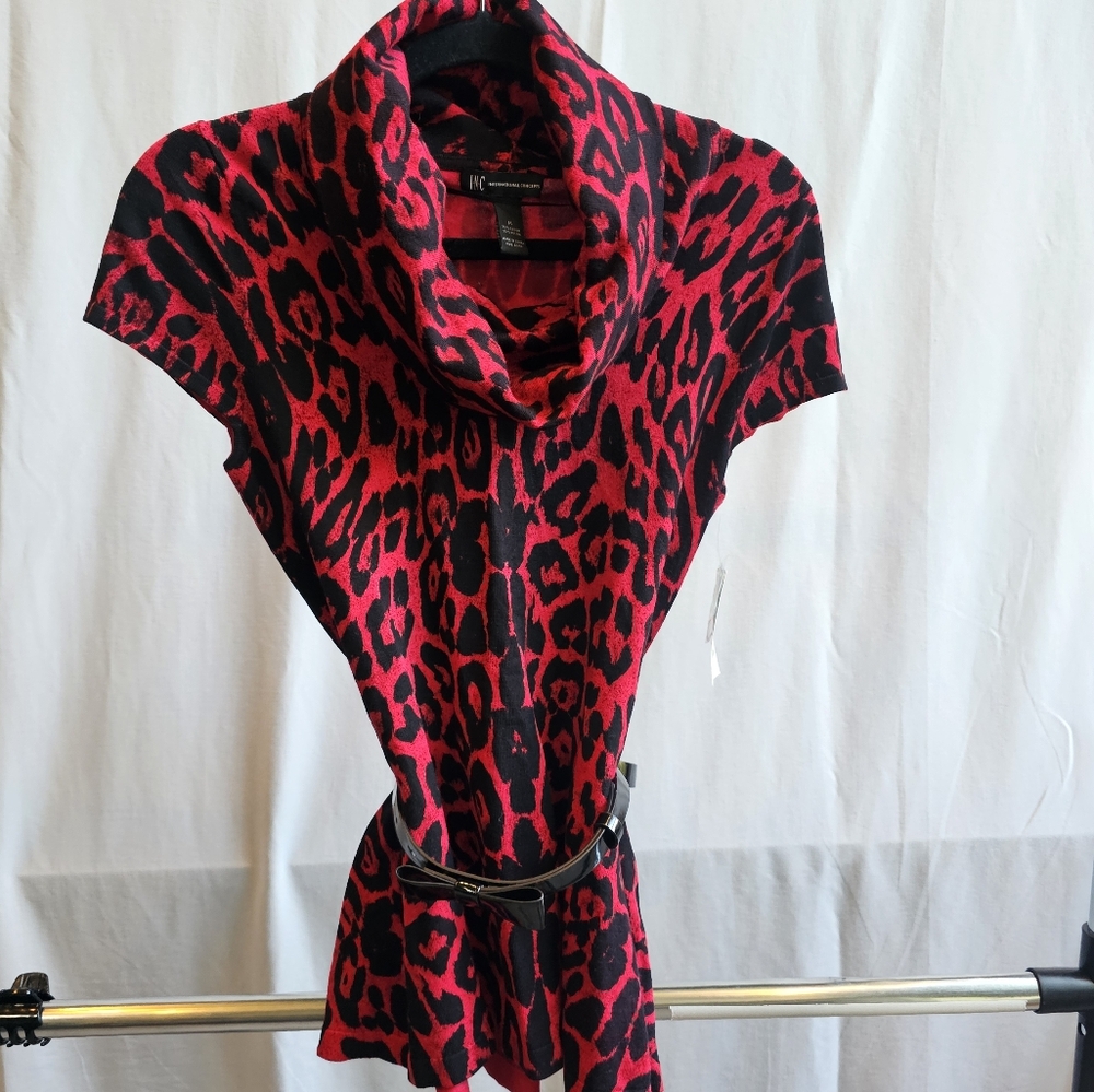 INC International Concepts Red and Black Animal Print Blouse NWT